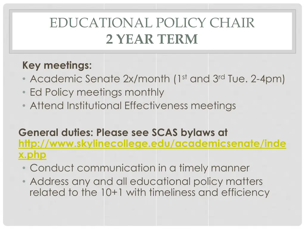 educational policy chair 2 year term