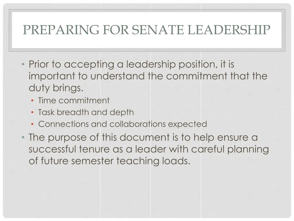 preparing for senate leadership