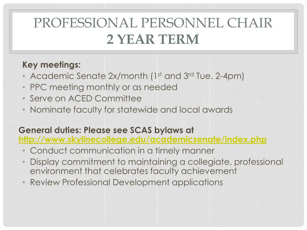 professional personnel chair 2 year term