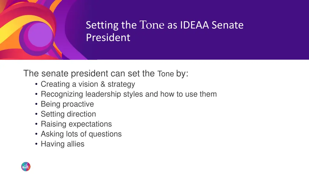 setting the tone as ideaa senate president