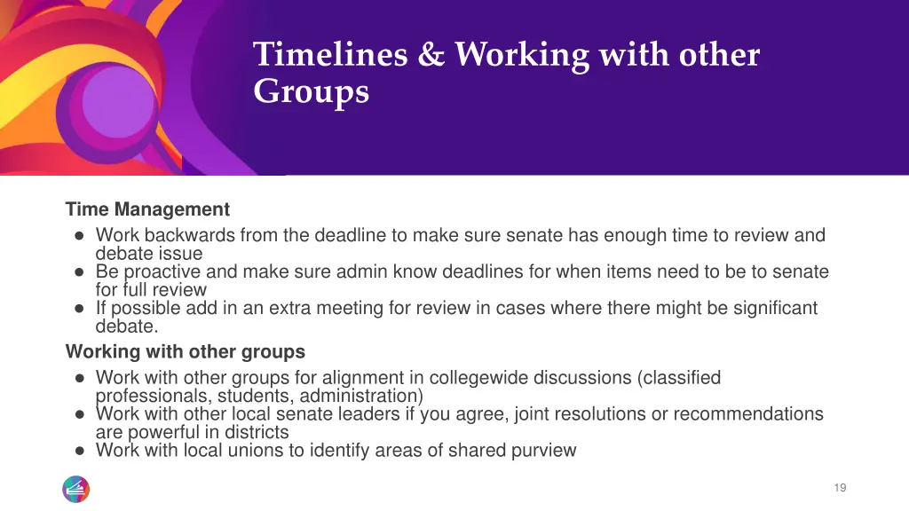 timelines working with other groups