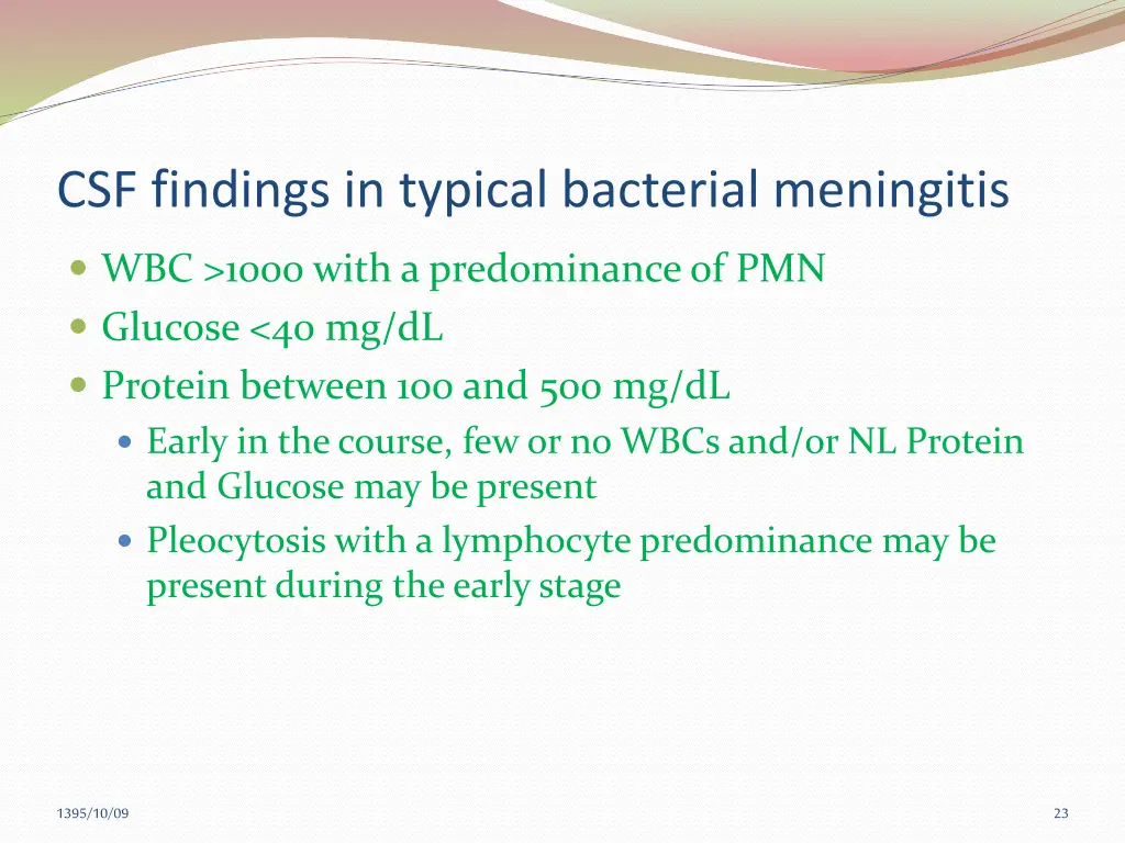 csf findings in typical bacterial meningitis