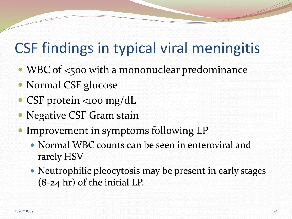 csf findings in typical viral meningitis