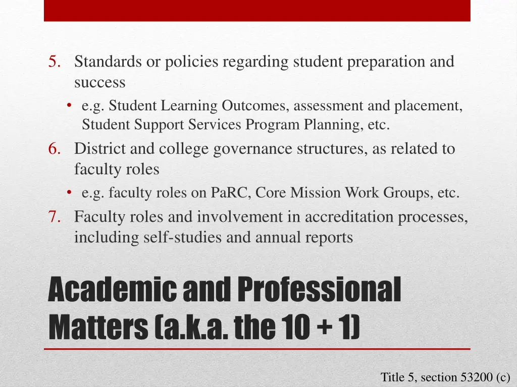 5 standards or policies regarding student