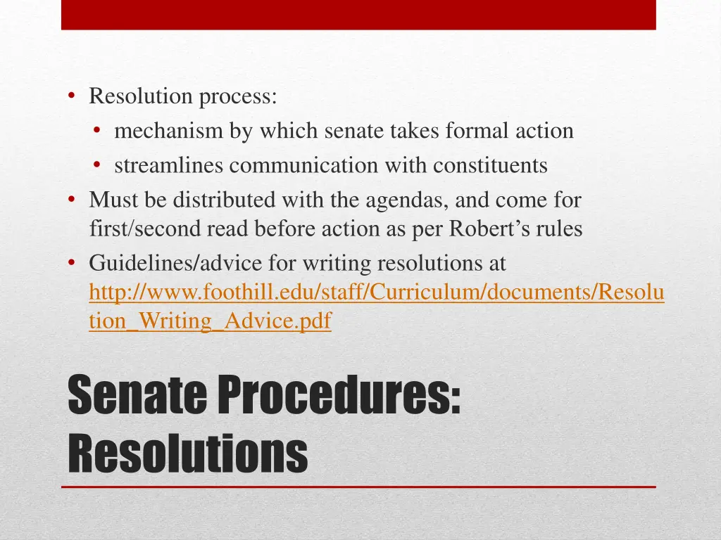 resolution process mechanism by which senate