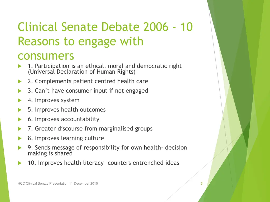 clinical senate debate 2006 10 reasons to engage