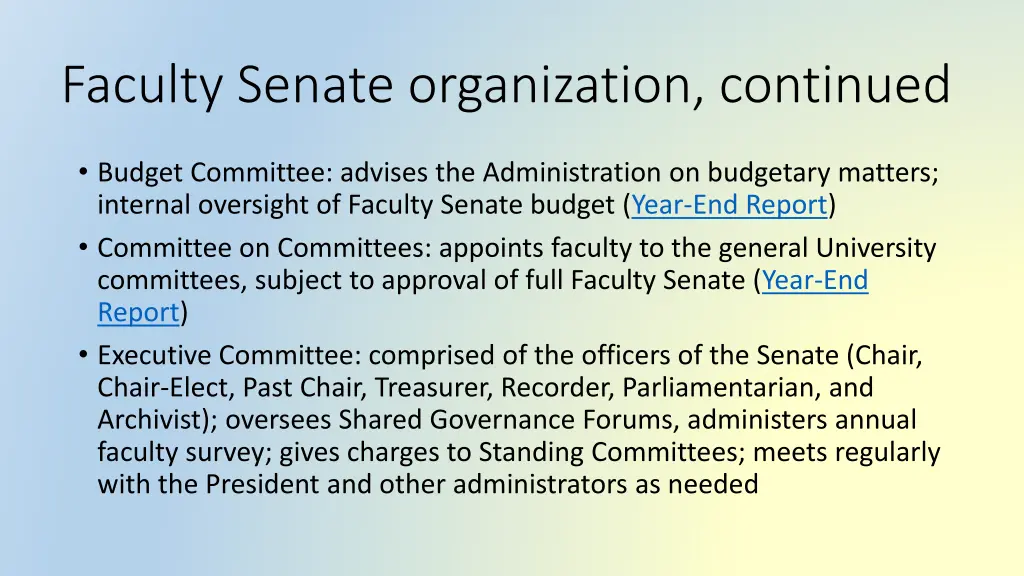 faculty senate organization continued