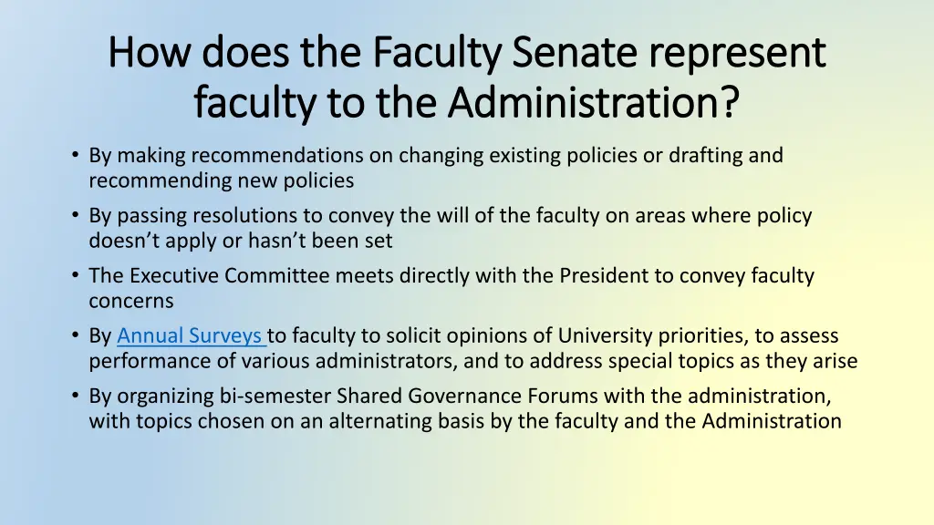 how does the faculty senate represent how does