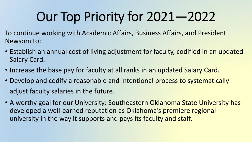 our top priority for 2021 our top priority