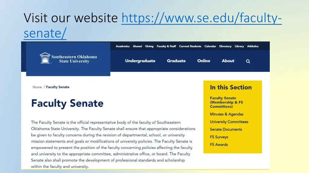 visit our website https www se edu faculty senate