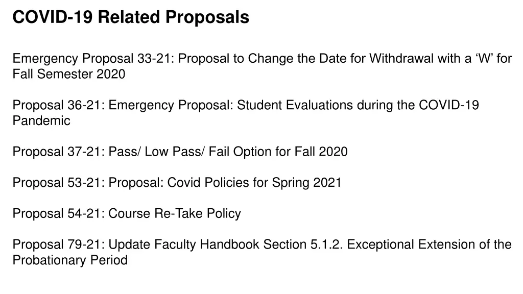 covid 19 related proposals