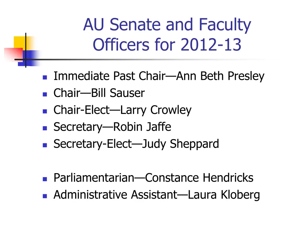 au senate and faculty officers for 2012 13