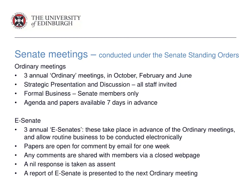 senate meetings conducted under the senate