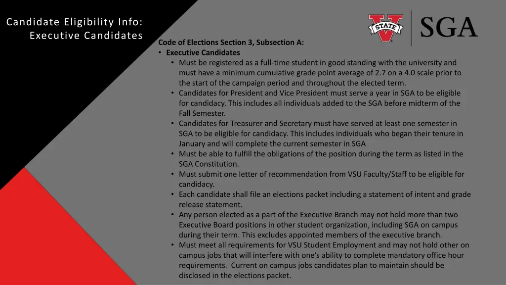 candidate eligibility info executive candidates