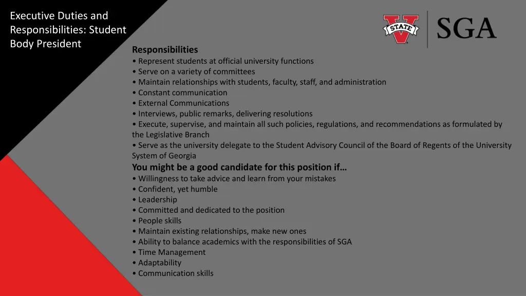 executive duties and responsibilities student 1