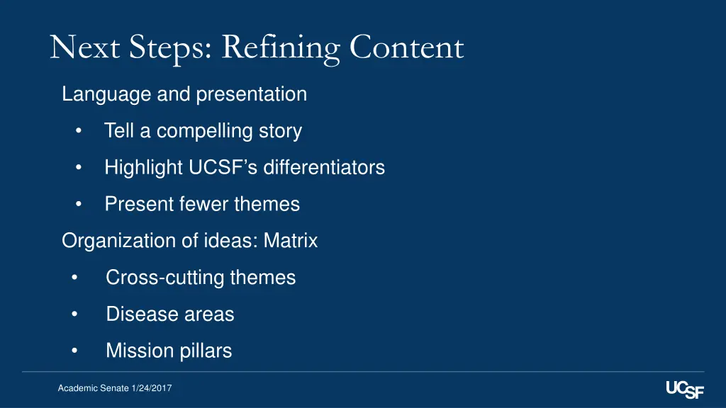 next steps refining content