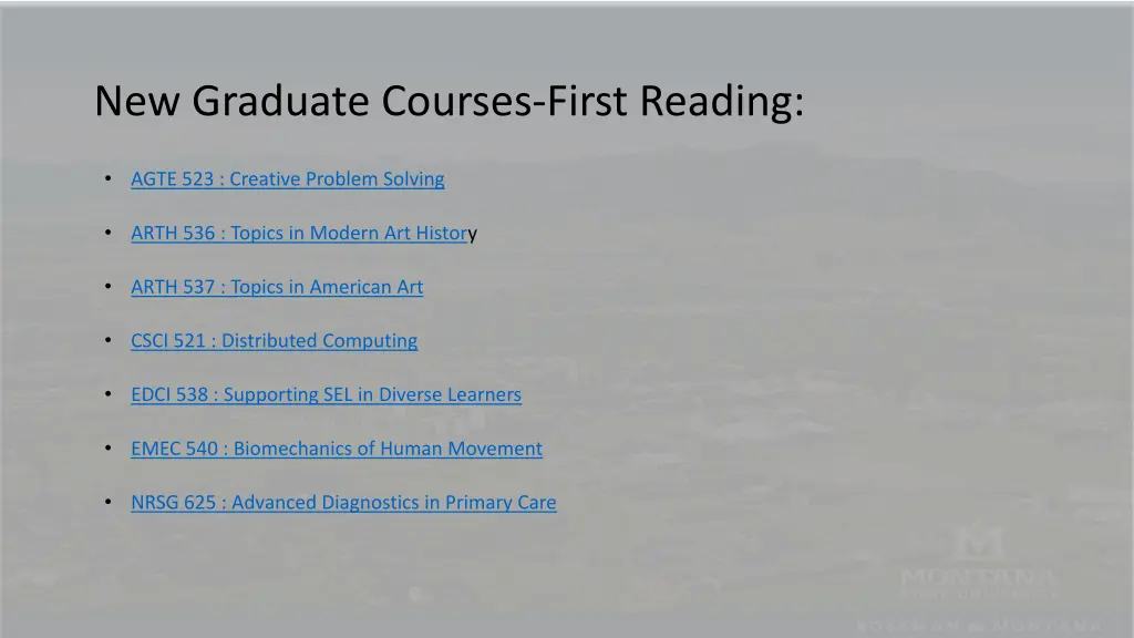 new graduate courses first reading