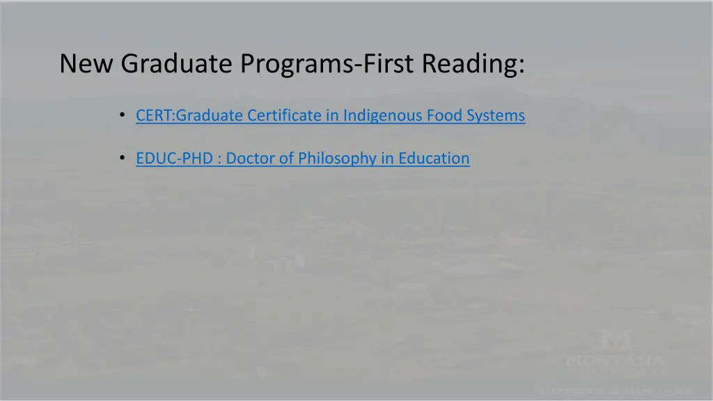 new graduate programs first reading