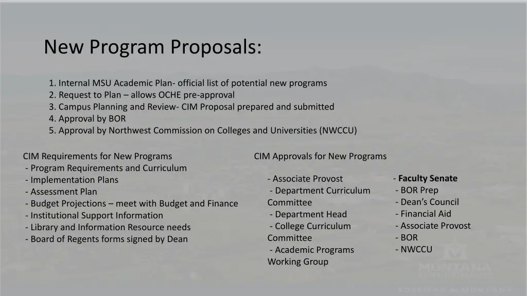 new program proposals