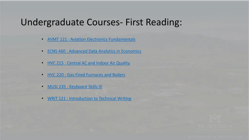 undergraduate courses first reading