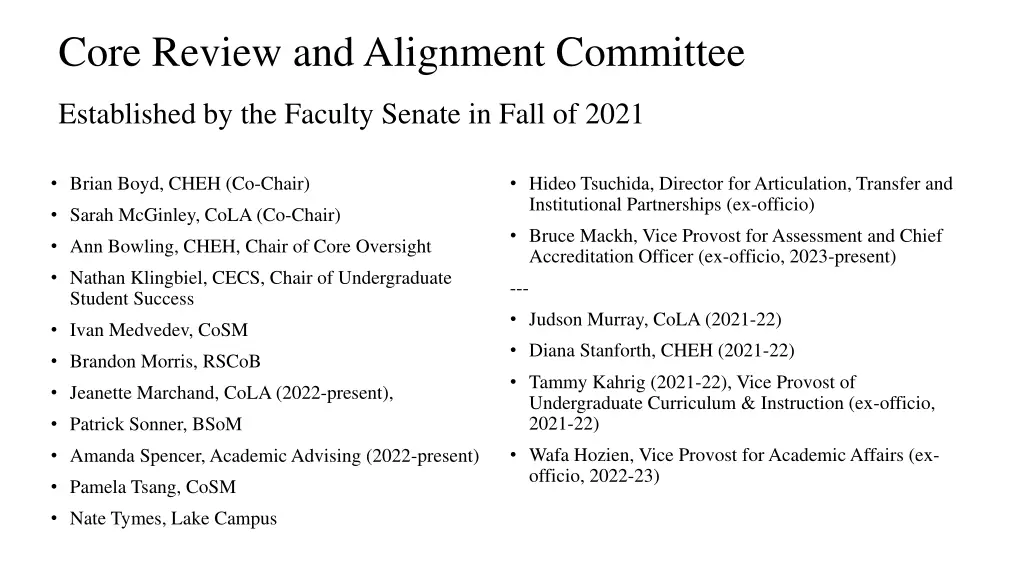 core review and alignment committee