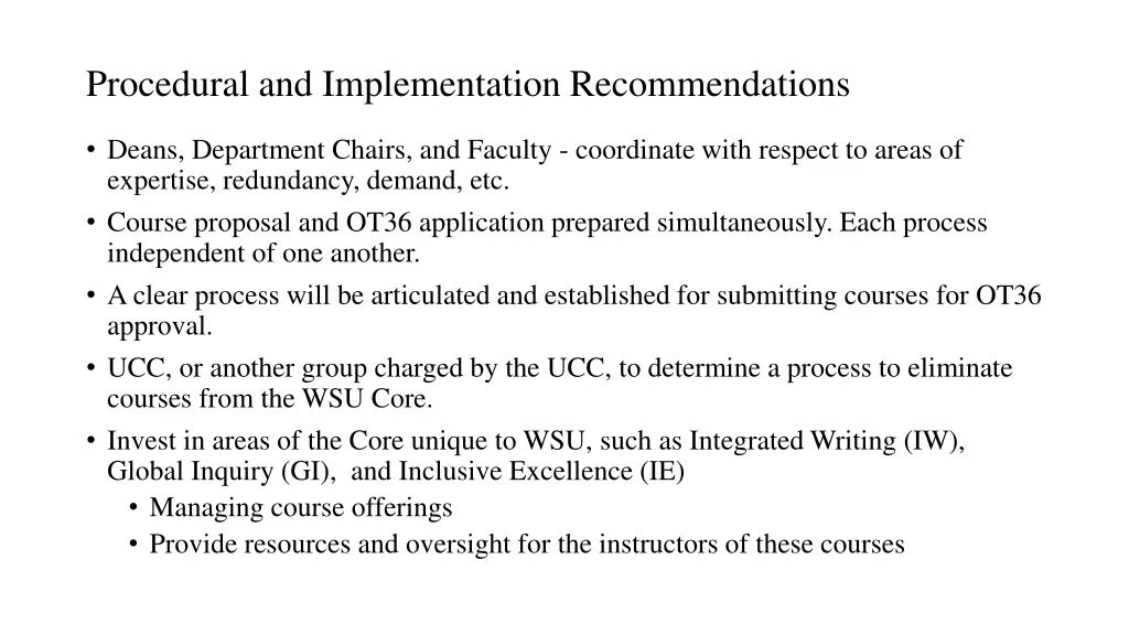 procedural and implementation recommendations