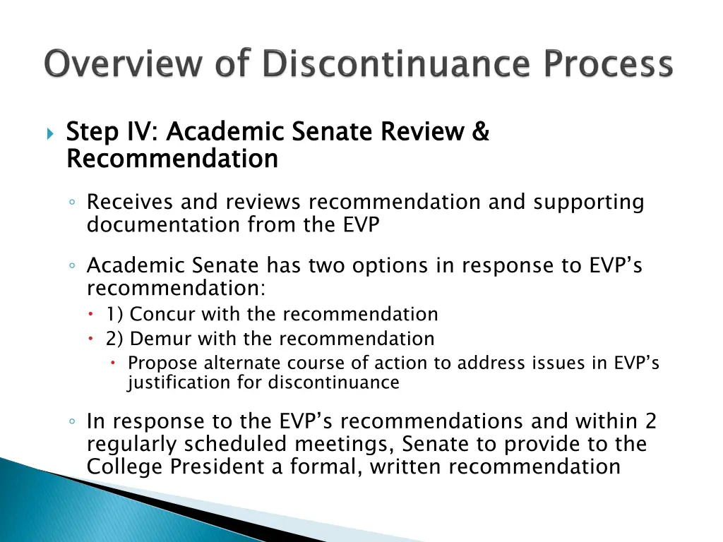 step iv academic senate review recommendation