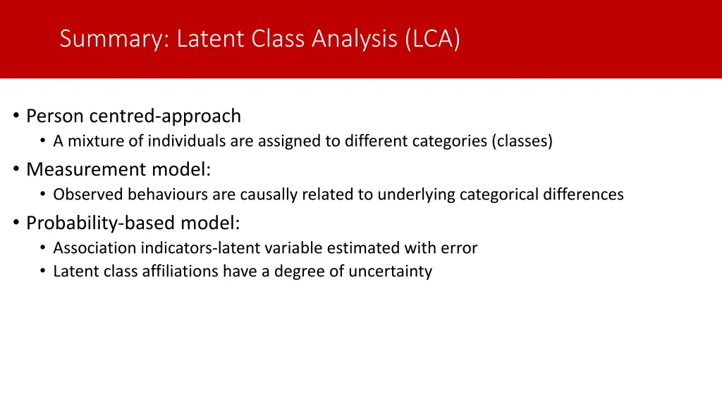 summary latent class analysis lca