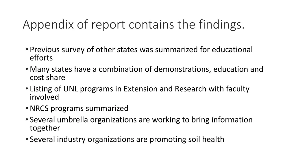 appendix of report contains the findings