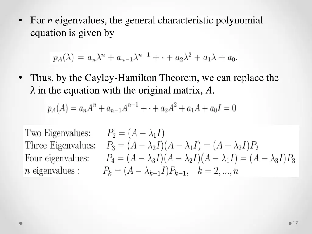 for n eigenvalues the general characteristic