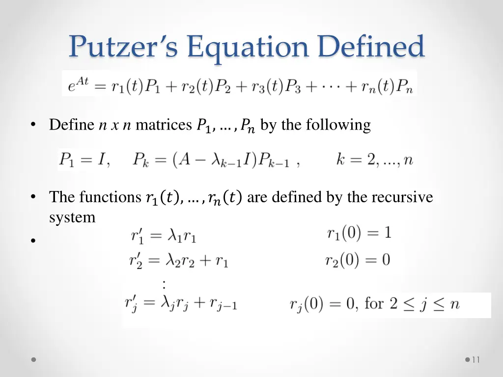 putzer s equation defined