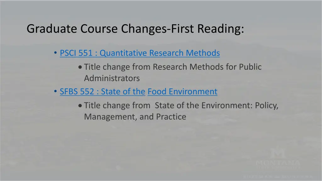 graduate course changes first reading 1