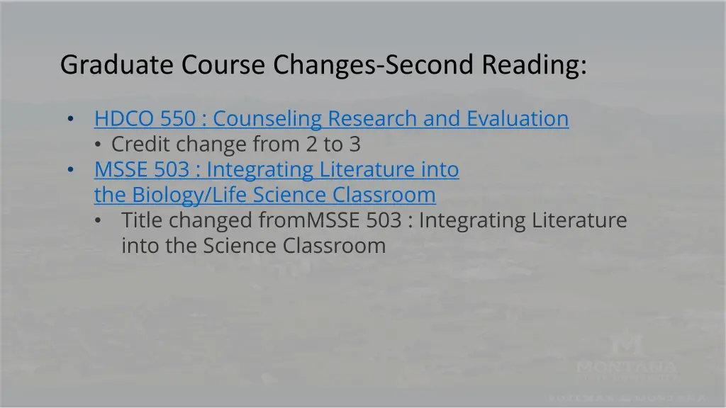 graduate course changes second reading