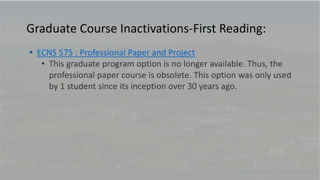 graduate course inactivations first reading