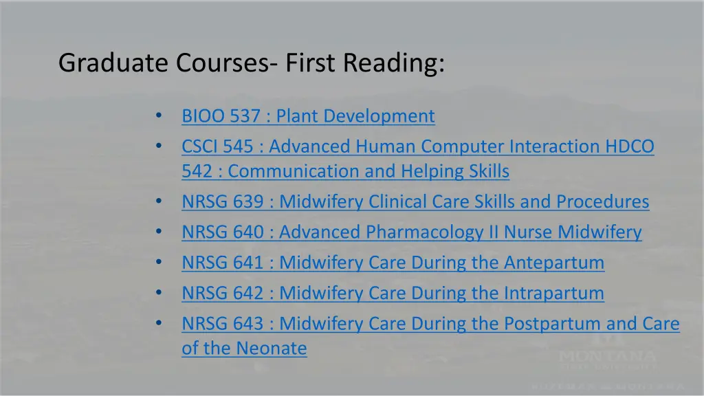 graduate courses first reading