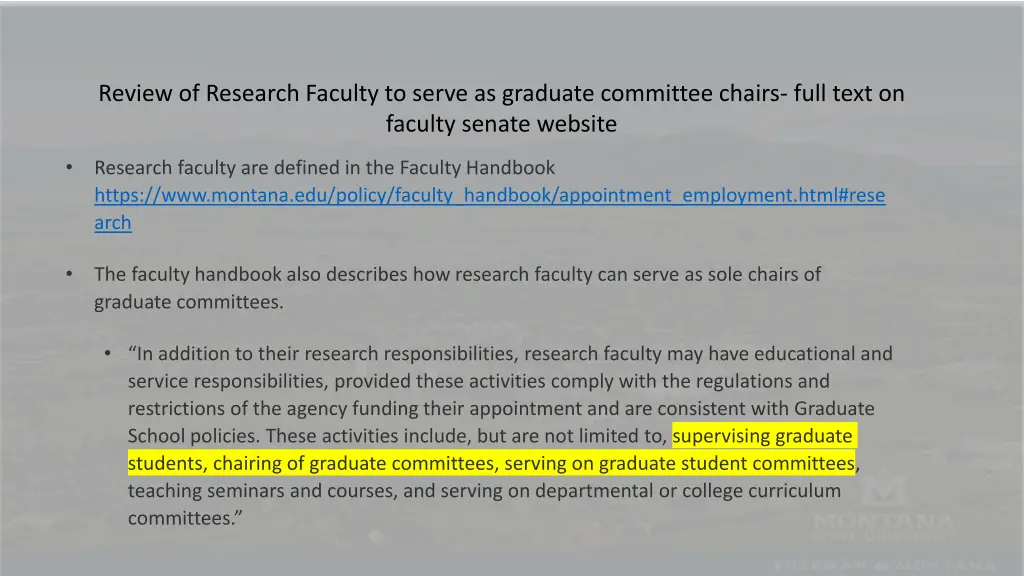 review of research faculty to serve as graduate