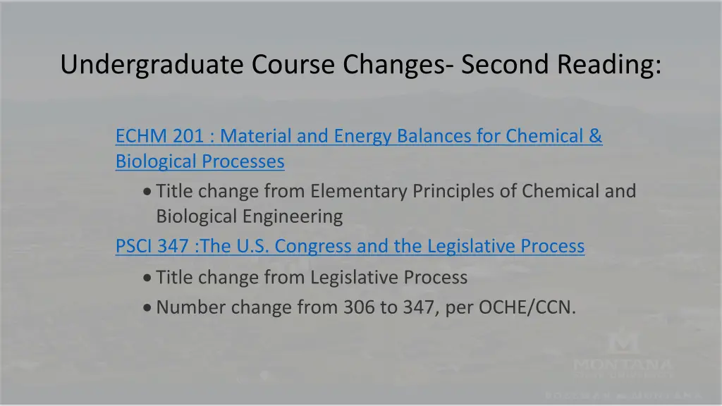 undergraduate course changes second reading