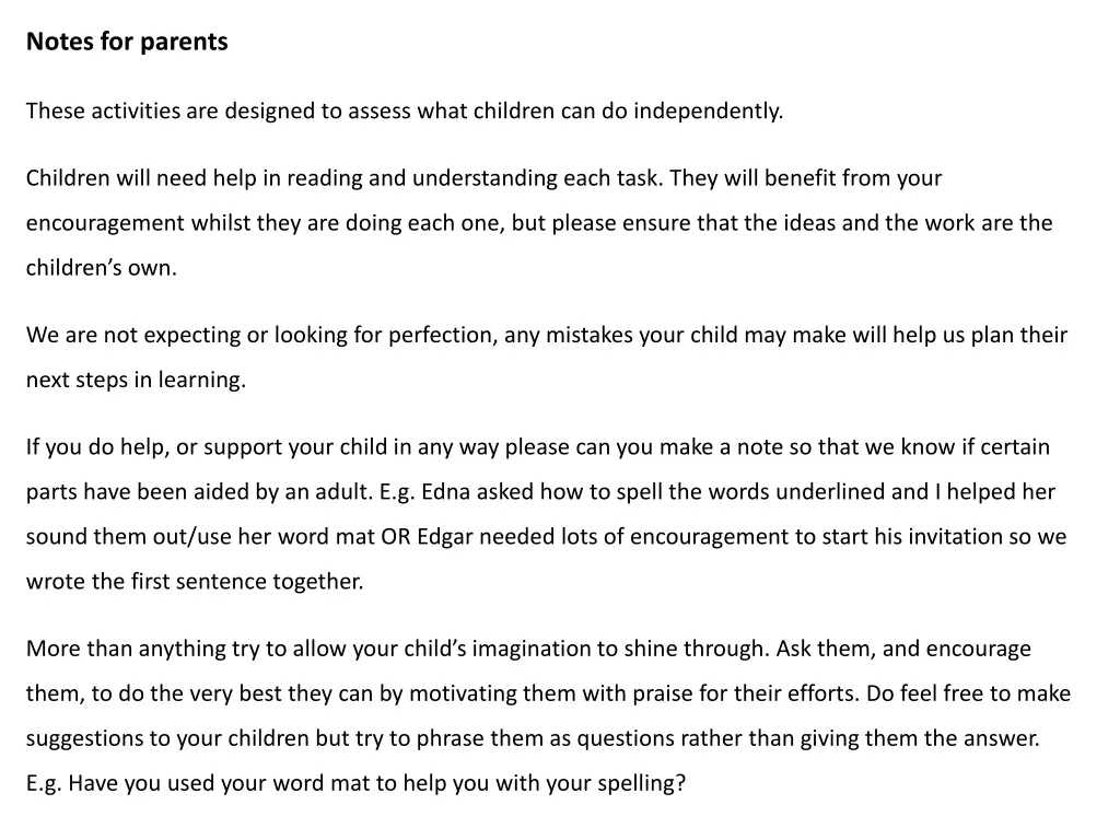 notes for parents