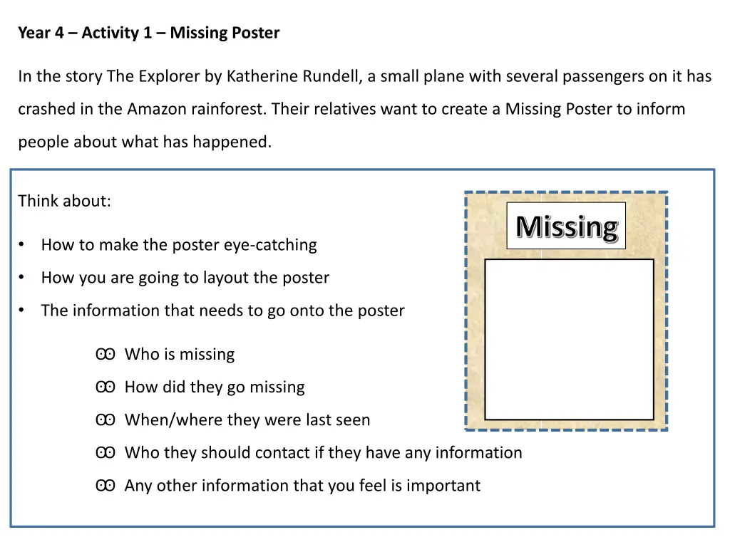 year 4 activity 1 missing poster