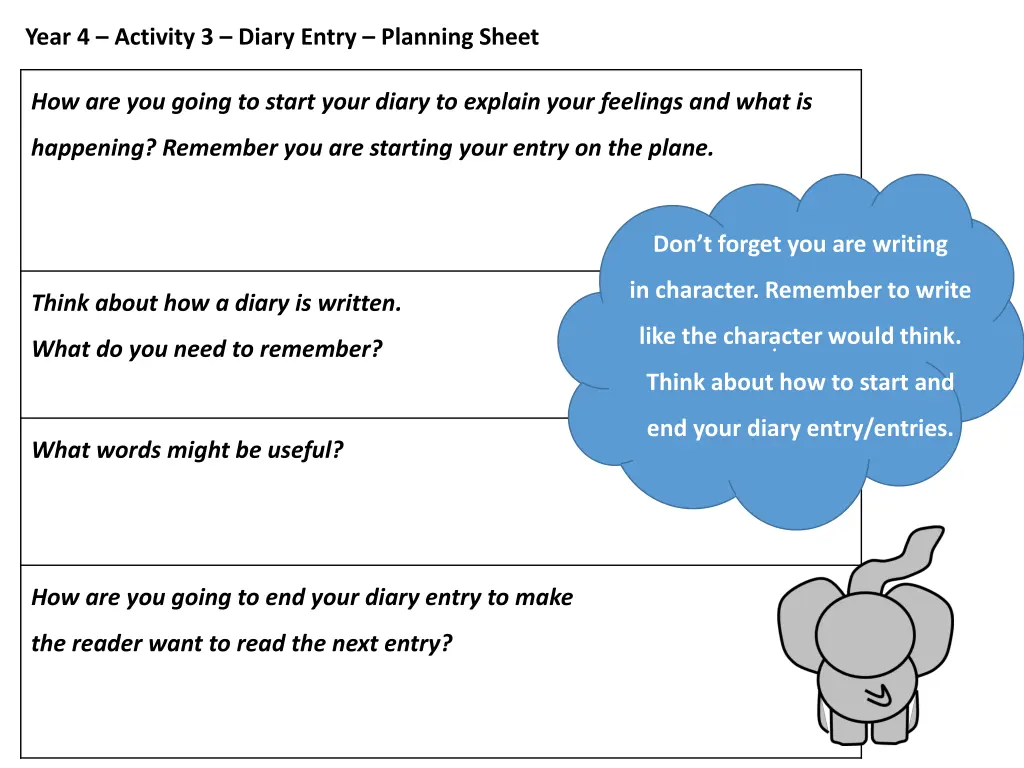 year 4 activity 3 diary entry planning sheet