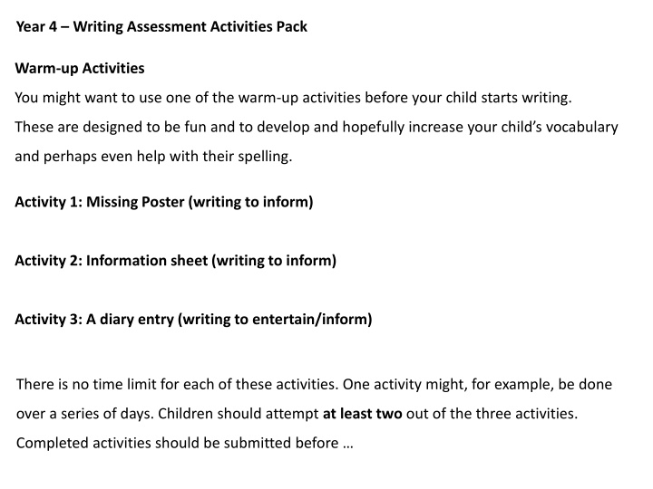 year 4 writing assessment activities pack