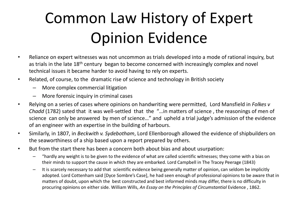 common law history of expert opinion evidence