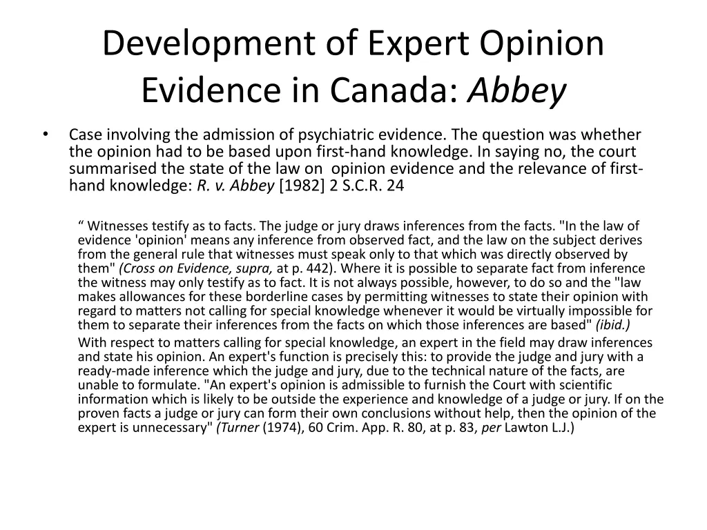 development of expert opinion evidence in canada 1