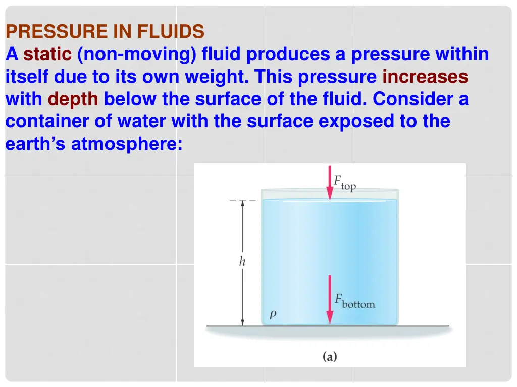 pressure in fluids a static non moving fluid