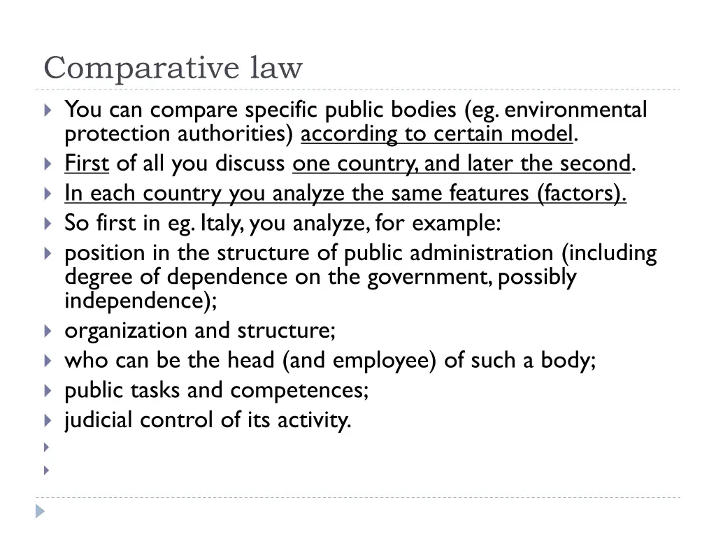 comparative law you can compare specific public