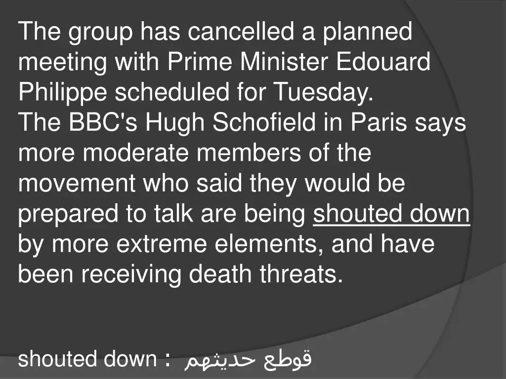 the group has cancelled a planned meeting with