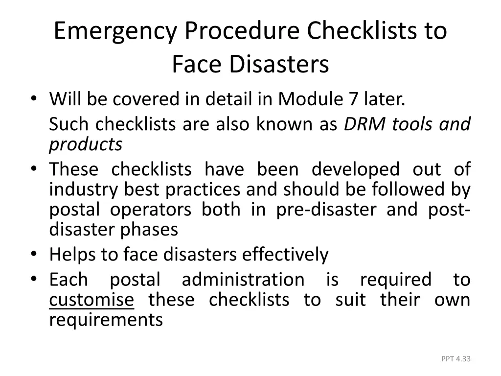 emergency procedure checklists to face disasters