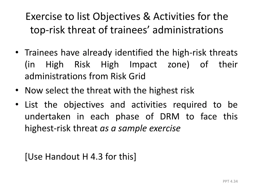 exercise to list objectives activities