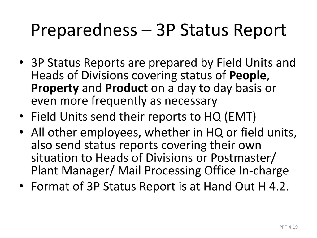 preparedness 3p status report