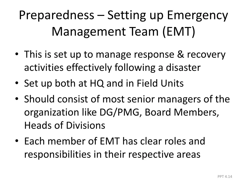 preparedness setting up emergency management team